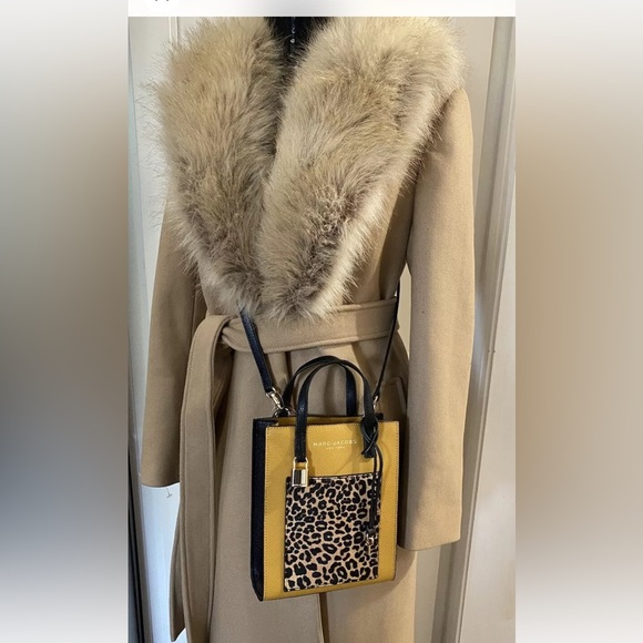 NWT Marc Jacobs Micro Mini Pebbled Leather Tote Mustard Yellow w/ Leopard Pocket - Picture 2 of 13